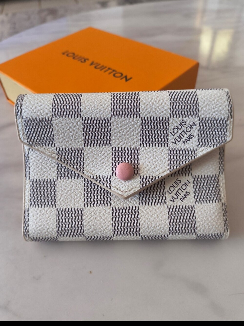 Louis Vuitton Pink Rose Ballerine Damier Azur Victorine Compact Wallet with Box